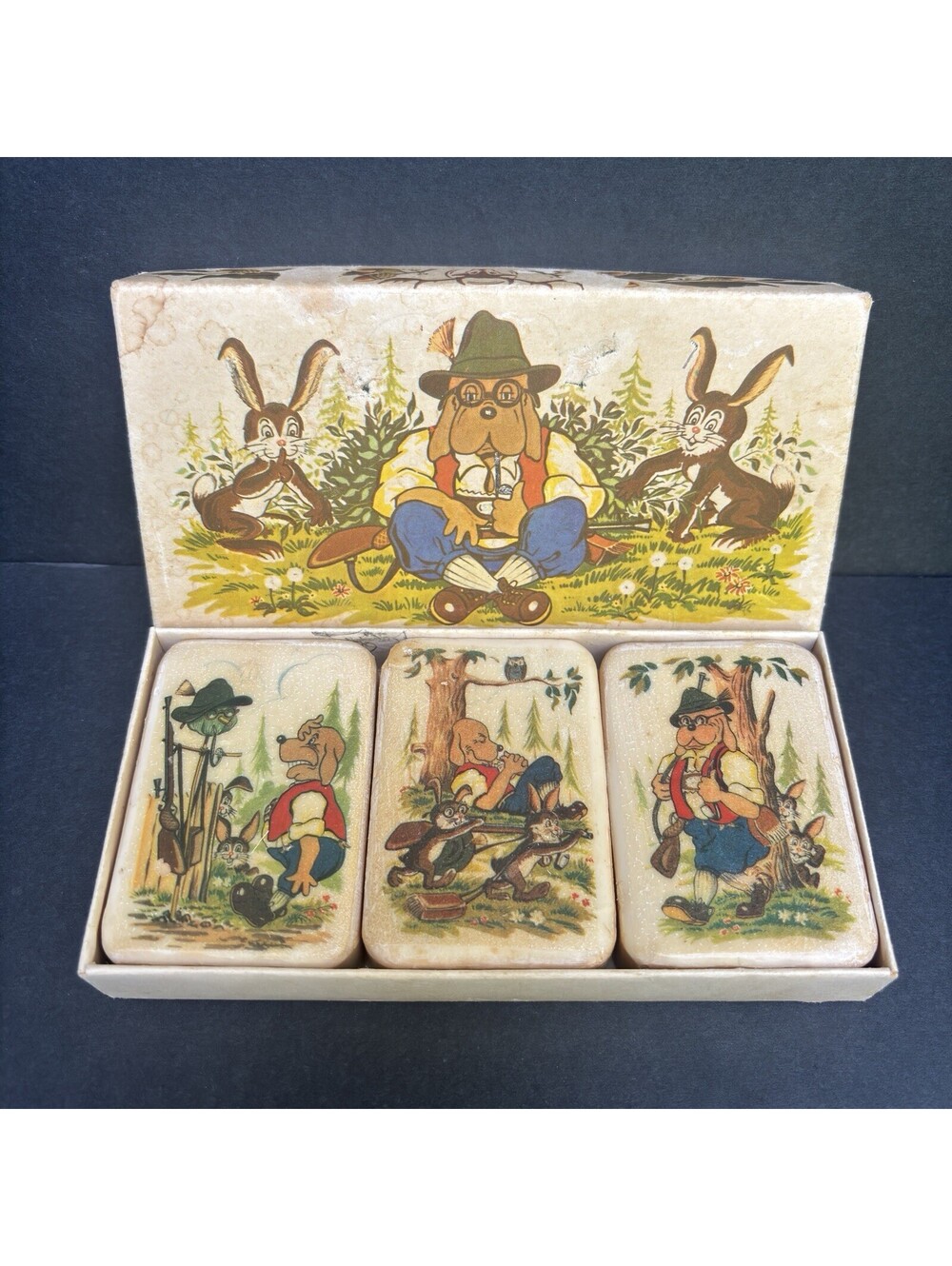 New Vintage Scherl Fairy Tale Soap Set from Bavaria, Germany Deputy Dog Rabbits